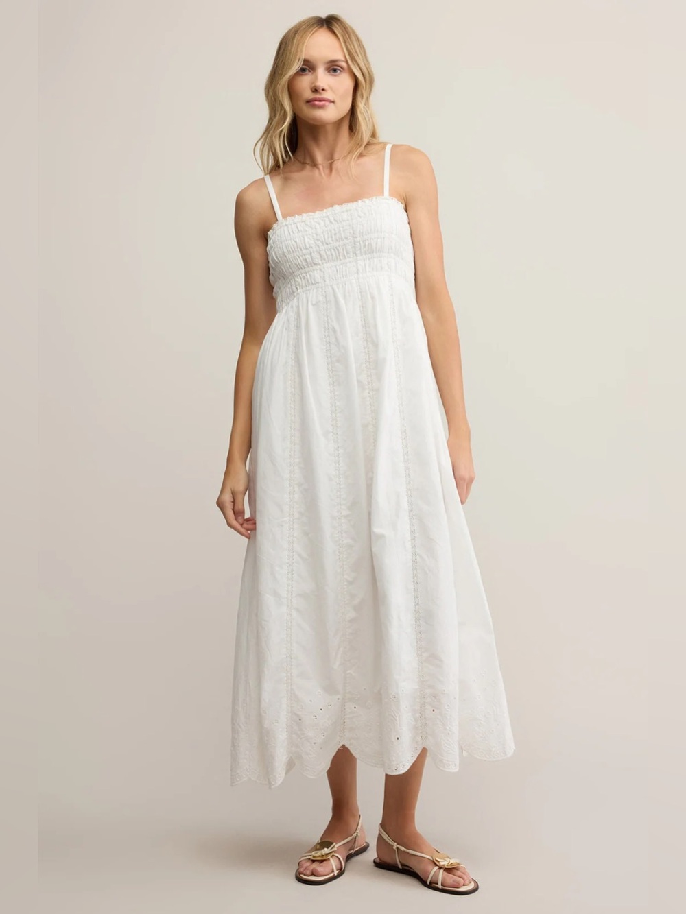 Z Supply White Smocked Midi Dress